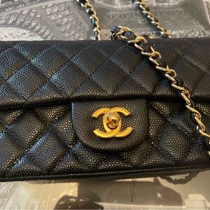 Black caviar mini rectangular crossbody bag